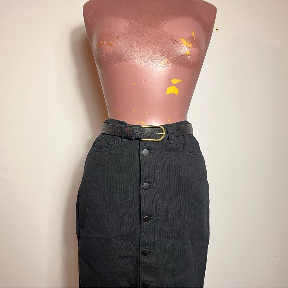 AMERICAN APPAREL Black Midi Button-Down Denim Pencil Skirt